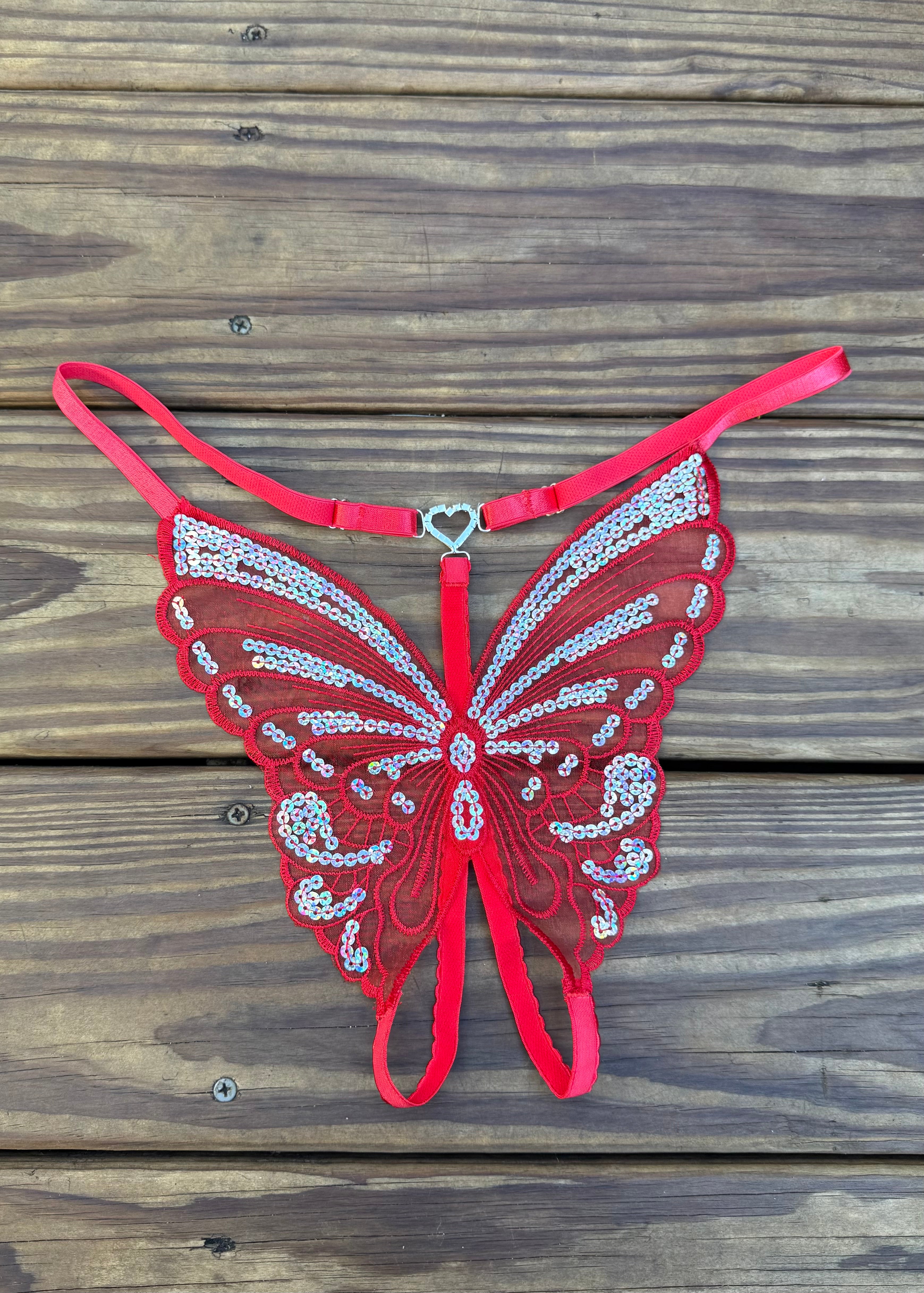 Crotchless Butterfly Panty in Red