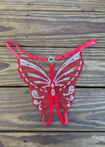 Crotchless Butterfly Panty in Red