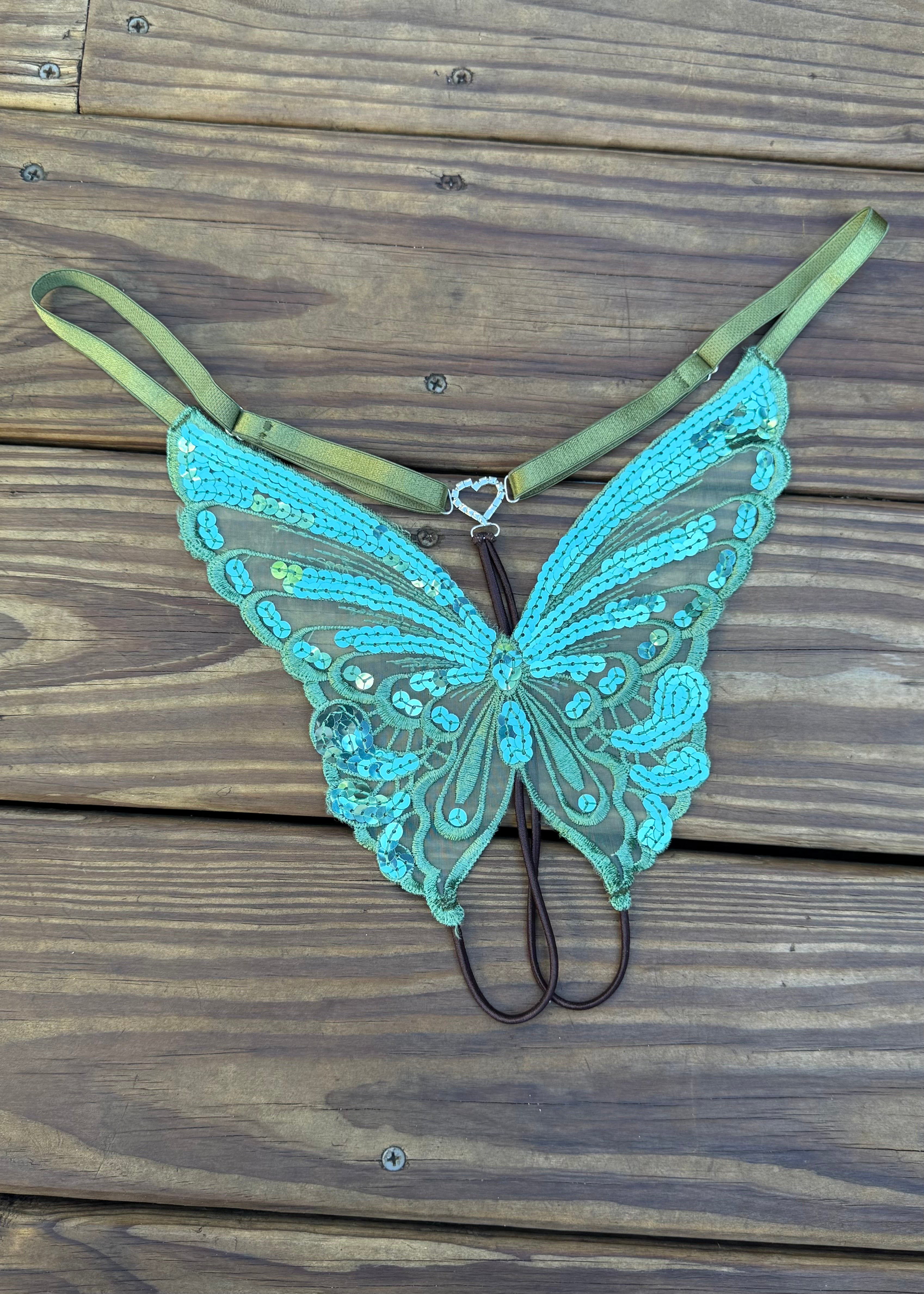 Crotchless Butterfly Panty in Olive