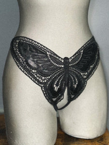 PU Leather Crothless Butterfly Thong